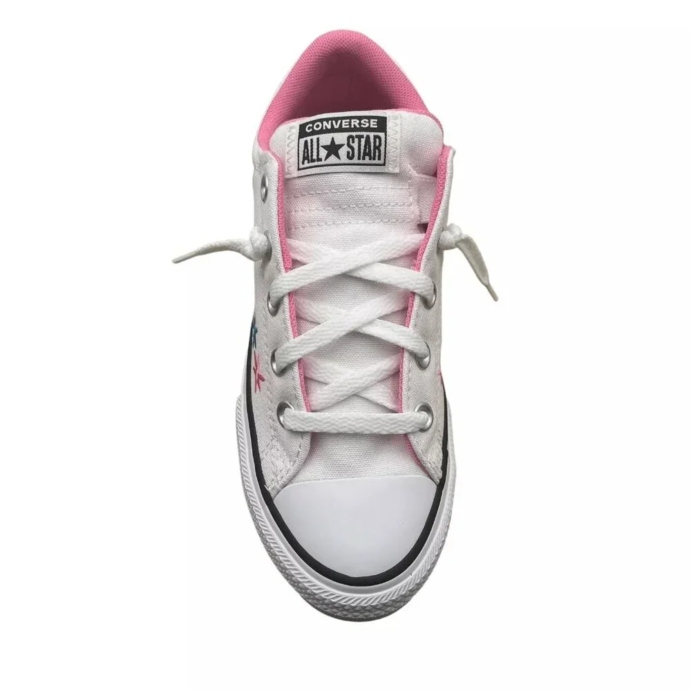 Converse Chuck Taylor AllStar Youth Girls Embroidered Slip-on Shoes Size 3 White